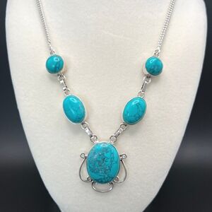 Artisan Sterling Silver Howlite Necklace Turquoise Blue Statement Bohemian